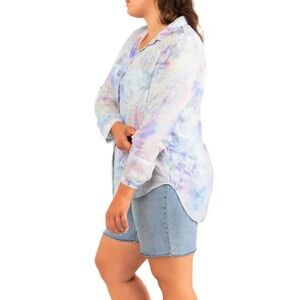 DEX BUTTON-UP TOP-SHIRT PASTEL PRINT WOMENS LONG SLEEVE BLUE COLOR SIZE X-SMALL